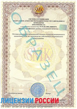 Образец сертификата соответствия (приложение) Тамбов Сертификат ISO 13485